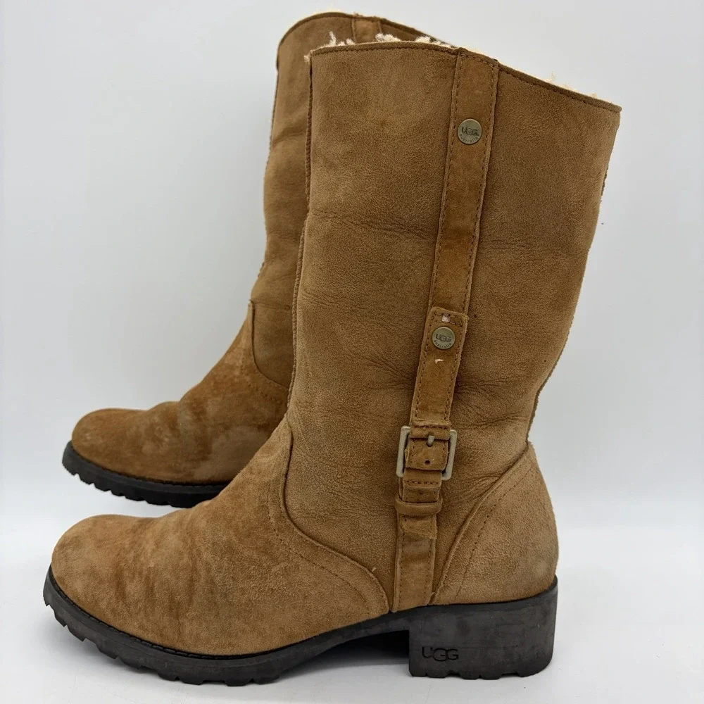 UGG Womens 9 Boots Bellevue Convertible Brown Suede Leather Sheepskin Lined 1918